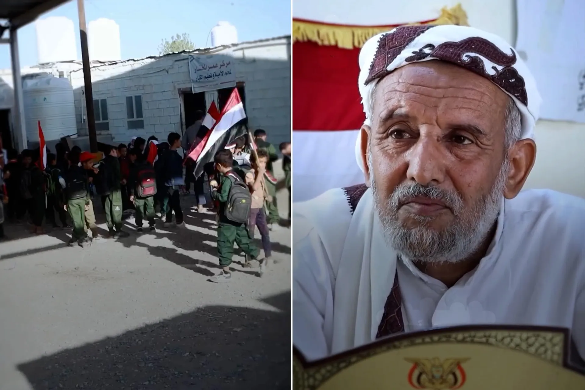 معلم يمني نازح يحول بيتا طينيا إلى مدرسة تضم 1300 طالب