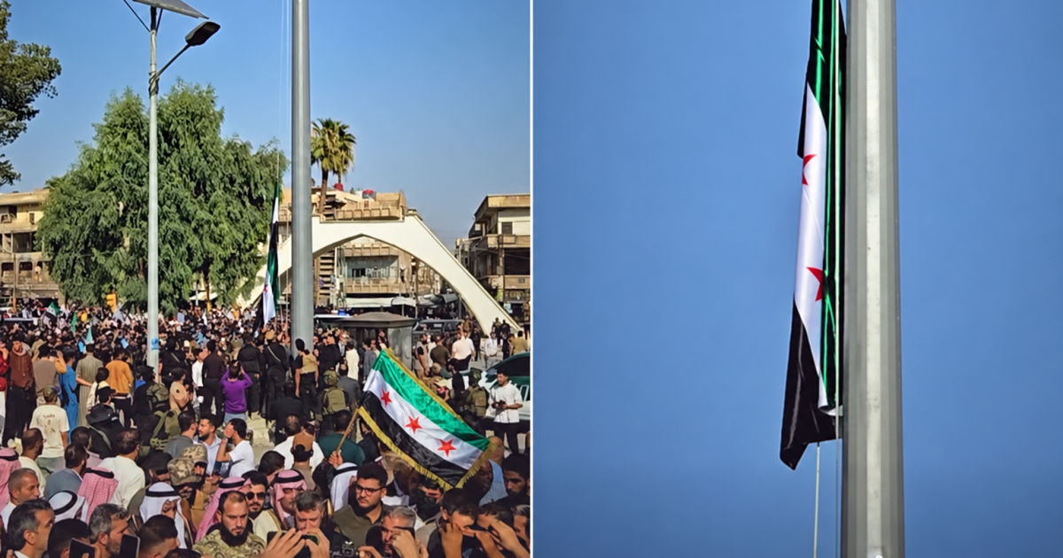 بأجواء احتفالية.. رفع العلم السوري في ساحة الحرية وسط مدينة الحسكة